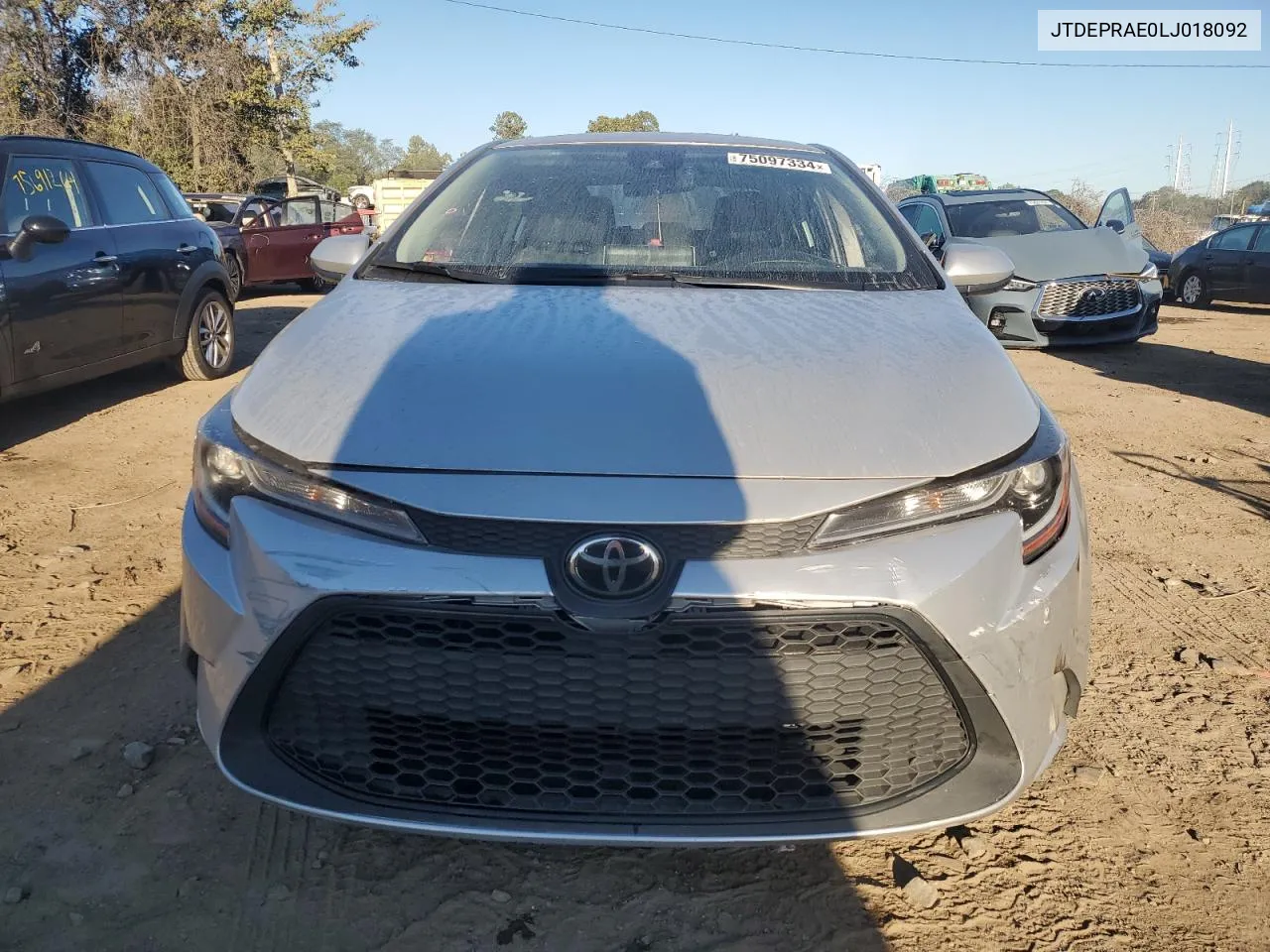 2020 Toyota Corolla Le VIN: JTDEPRAE0LJ018092 Lot: 75097334