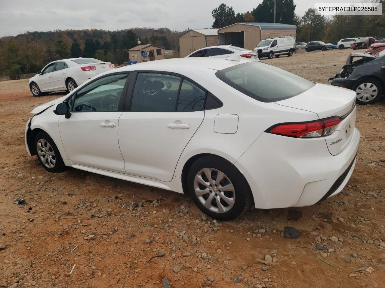 2020 Toyota Corolla Le VIN: 5YFEPRAE3LP026585 Lot: 79216624