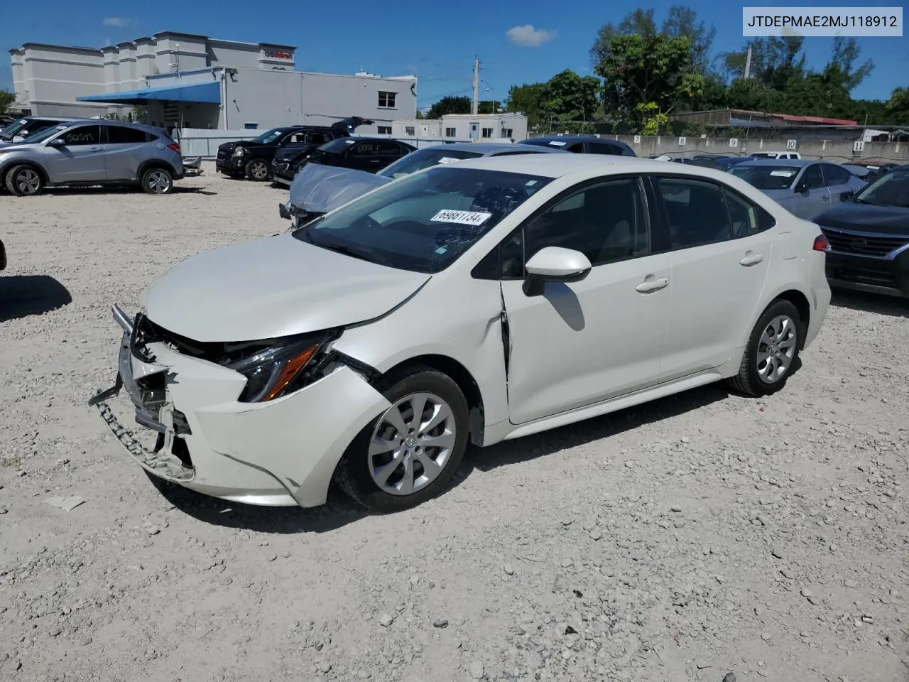 2021 Toyota Corolla Le VIN: JTDEPMAE2MJ118912 Lot: 69881734