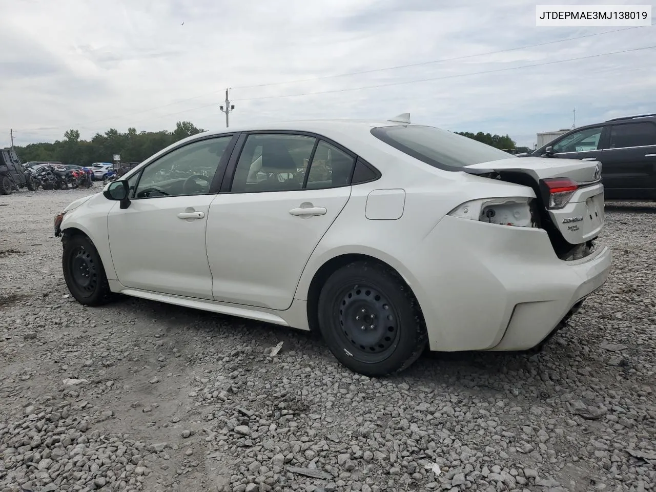 2021 Toyota Corolla Le VIN: JTDEPMAE3MJ138019 Lot: 70570964