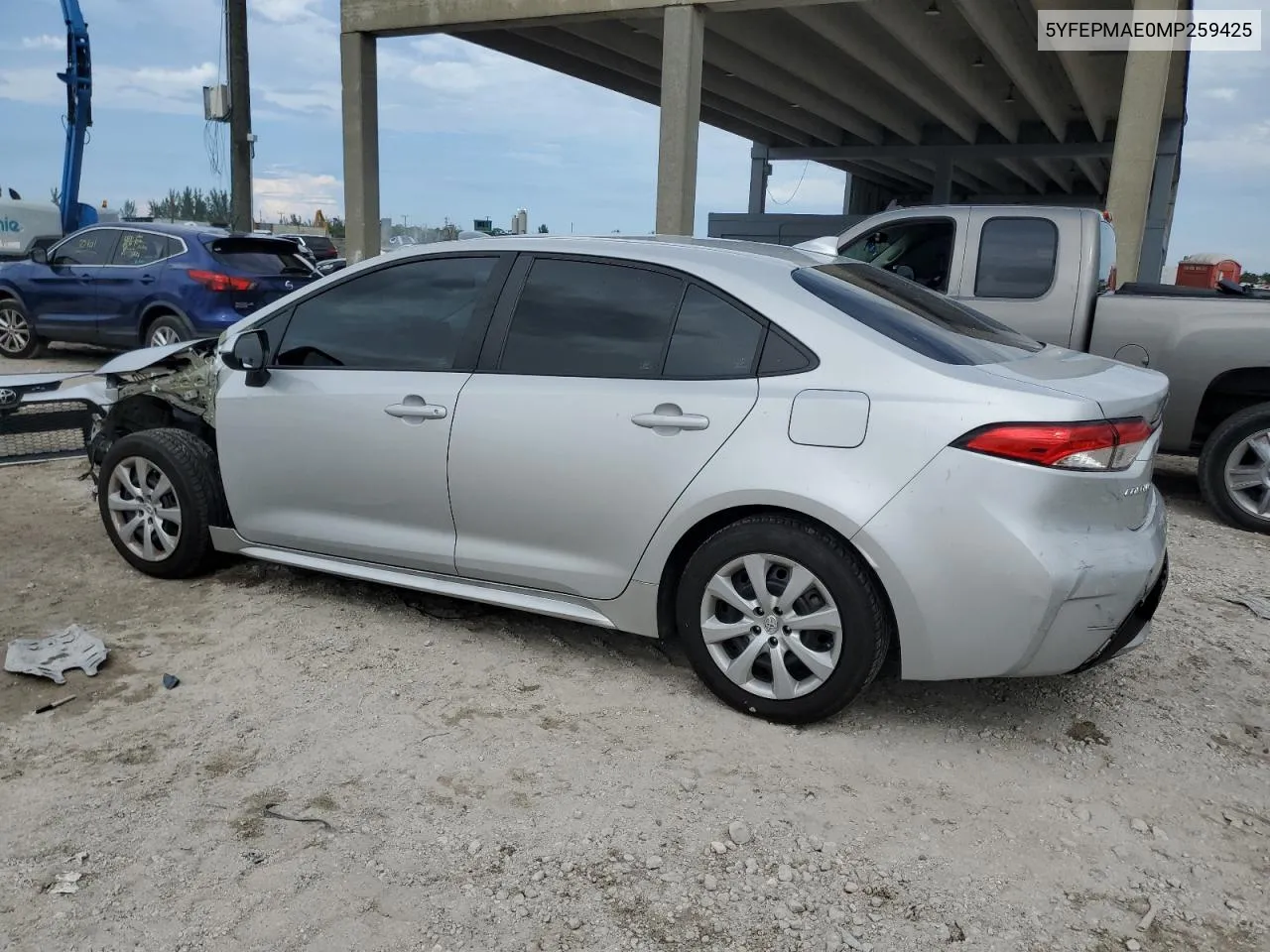 2021 Toyota Corolla Le VIN: 5YFEPMAE0MP259425 Lot: 71828404