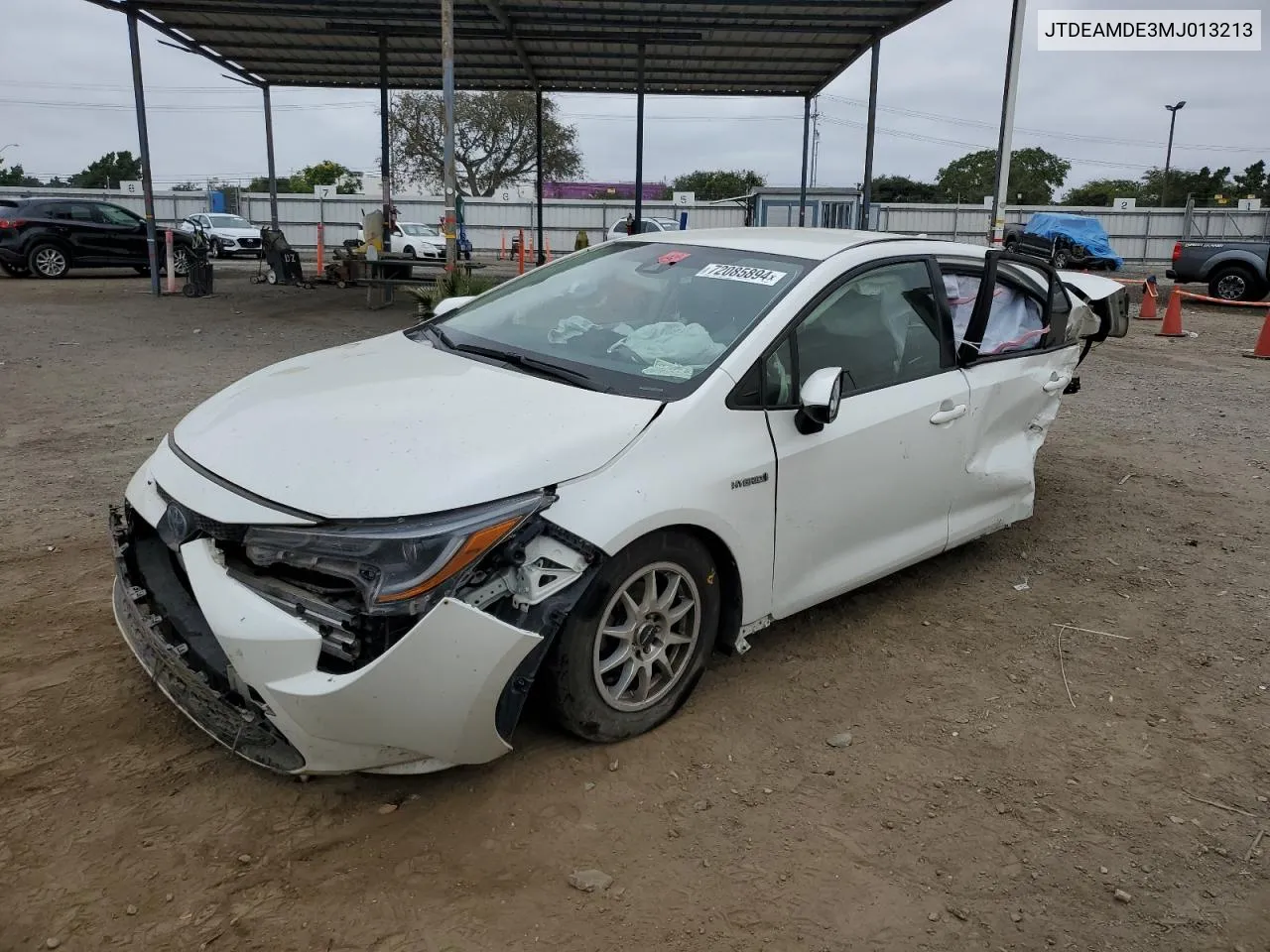 2021 Toyota Corolla Le VIN: JTDEAMDE3MJ013213 Lot: 72085894