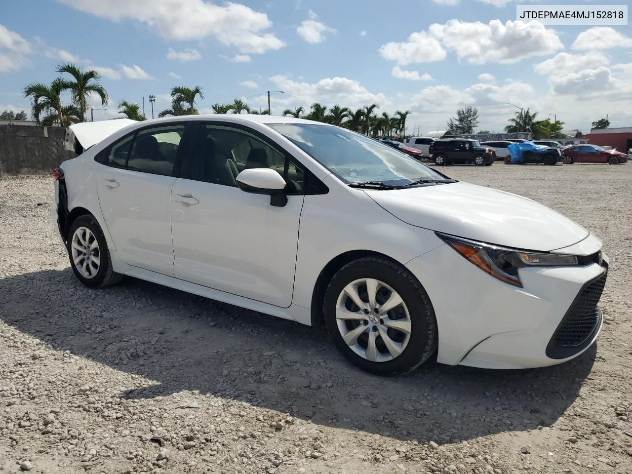 2021 Toyota Corolla Le VIN: JTDEPMAE4MJ152818 Lot: 72396854