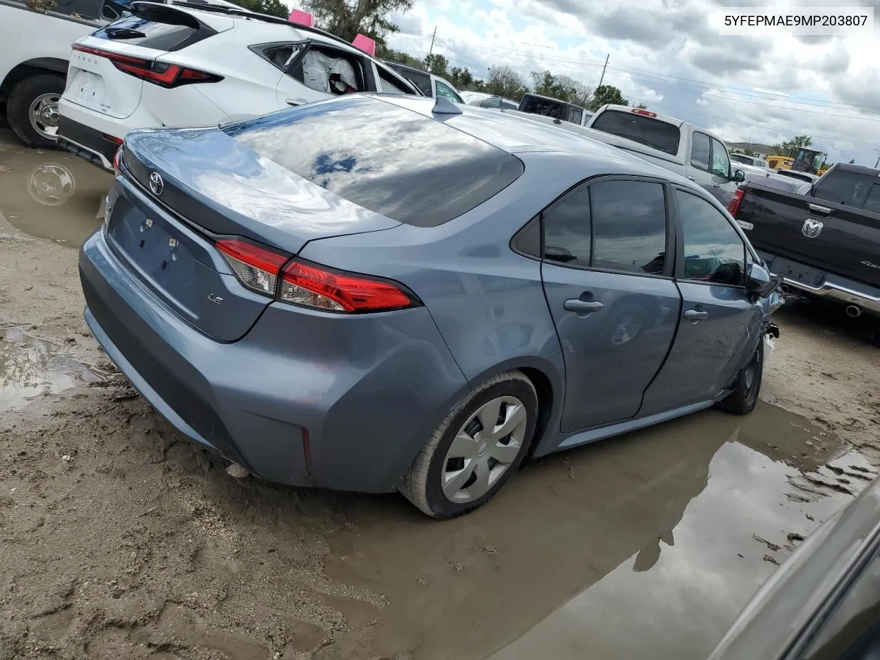 2021 Toyota Corolla Le VIN: 5YFEPMAE9MP203807 Lot: 72847514