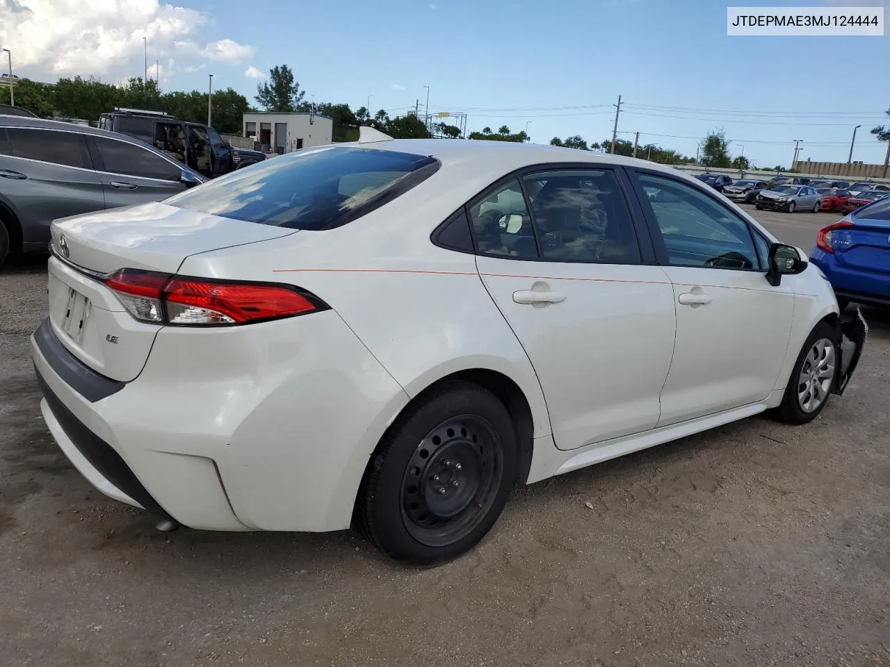 2021 Toyota Corolla Le VIN: JTDEPMAE3MJ124444 Lot: 74229104