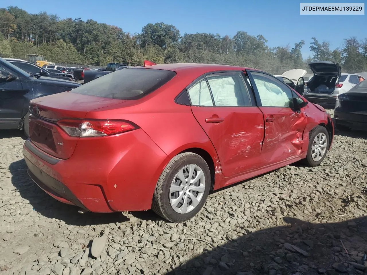 2021 Toyota Corolla Le VIN: JTDEPMAE8MJ139229 Lot: 74823324