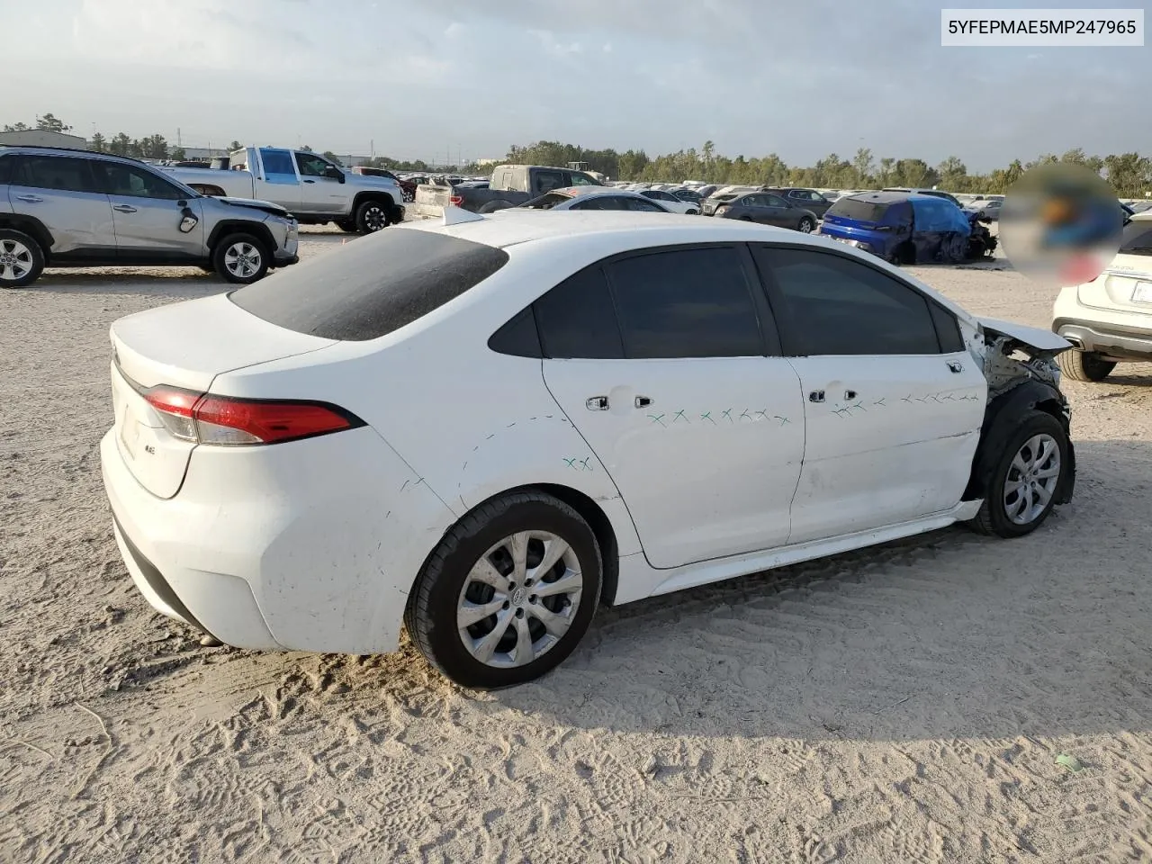 2021 Toyota Corolla Le VIN: 5YFEPMAE5MP247965 Lot: 77954114