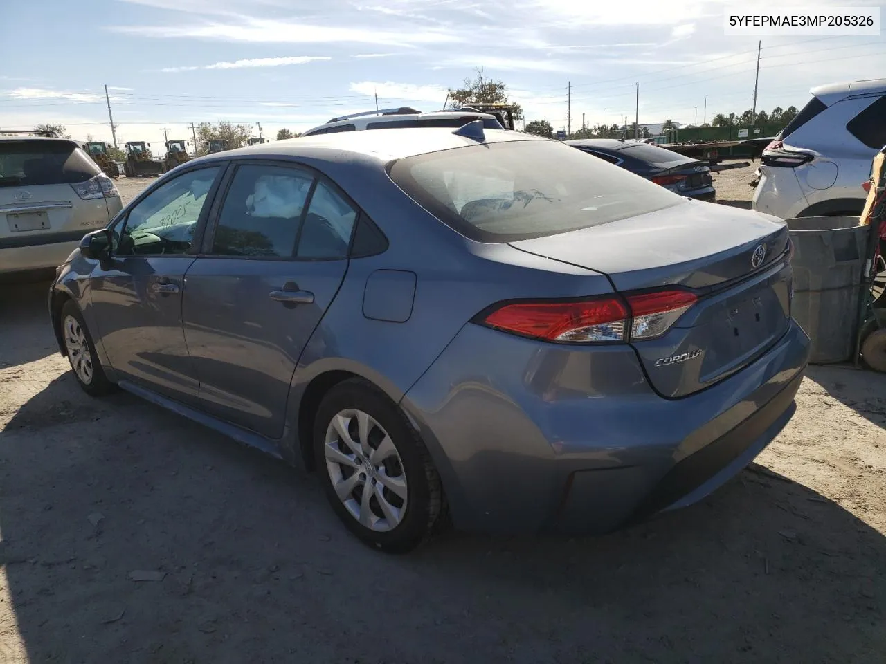 2021 Toyota Corolla Le VIN: 5YFEPMAE3MP205326 Lot: 79632783