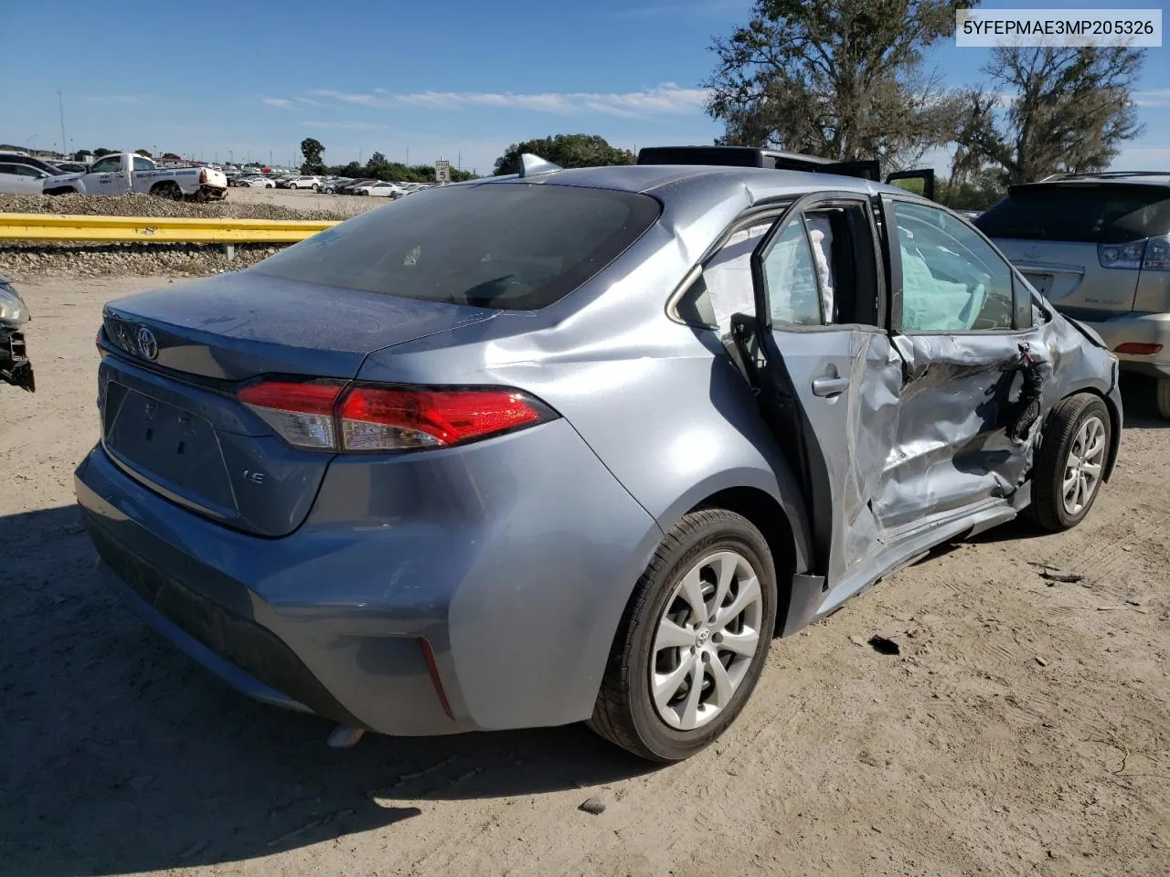 2021 Toyota Corolla Le VIN: 5YFEPMAE3MP205326 Lot: 79632783