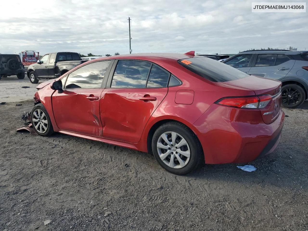 2021 Toyota Corolla Le VIN: JTDEPMAE8MJ143068 Lot: 80371674