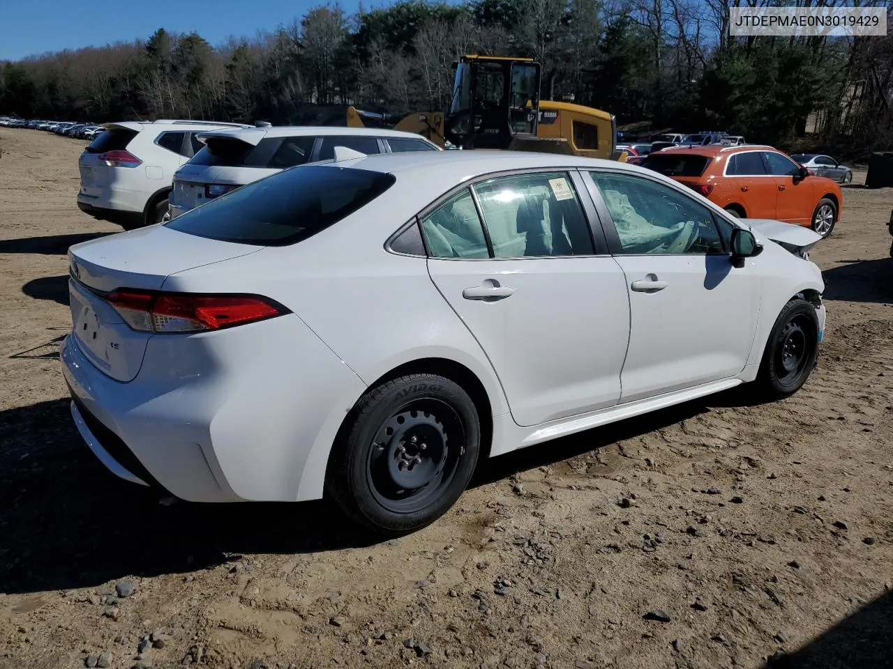 2022 Toyota Corolla Le VIN: JTDEPMAE0N3019429 Lot: 50854094