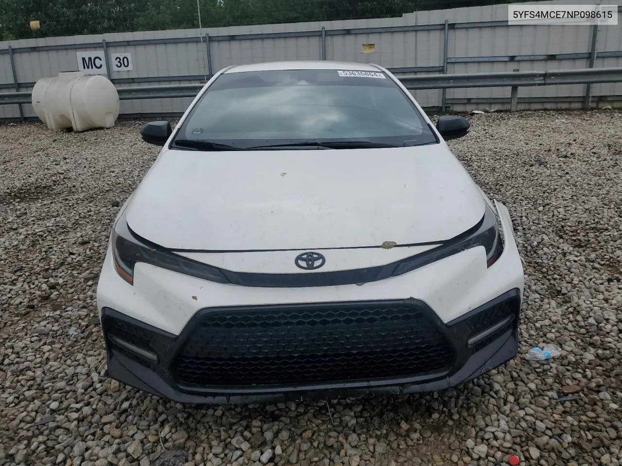 2022 Toyota Corolla Se VIN: 5YFS4MCE7NP098615 Lot: 53636864