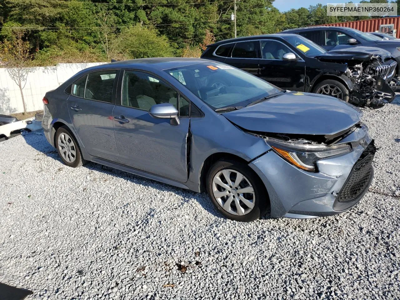 2022 Toyota Corolla Le VIN: 5YFEPMAE1NP360264 Lot: 72990964