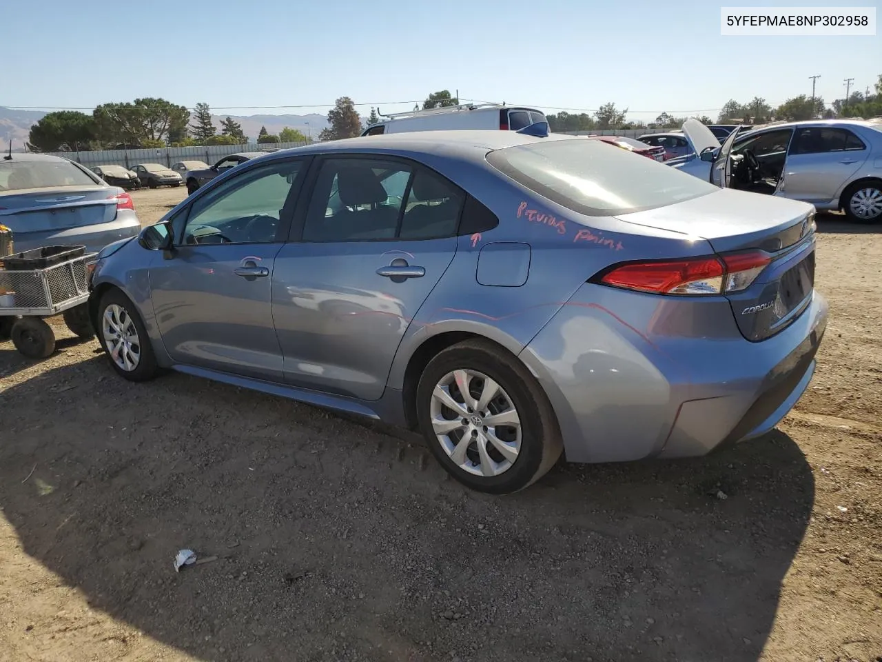 2022 Toyota Corolla Le VIN: 5YFEPMAE8NP302958 Lot: 72992444