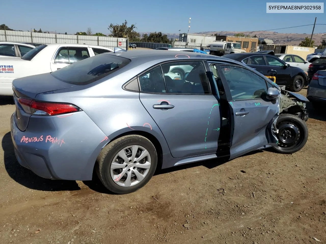 2022 Toyota Corolla Le VIN: 5YFEPMAE8NP302958 Lot: 72992444