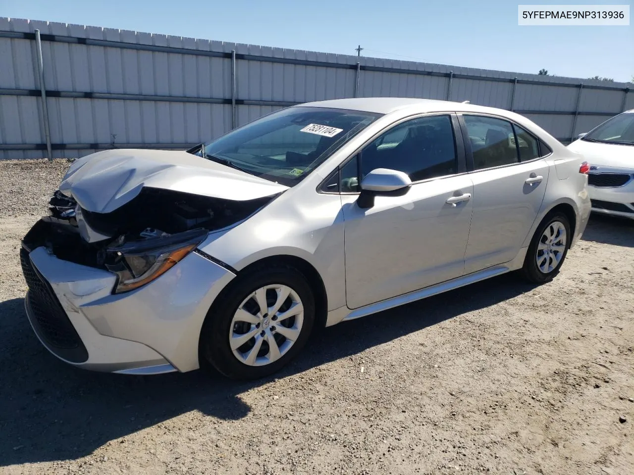 2022 Toyota Corolla Le VIN: 5YFEPMAE9NP313936 Lot: 75281104