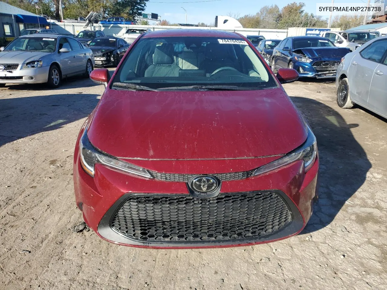 2022 Toyota Corolla Le VIN: 5YFEPMAE4NP278738 Lot: 78470434