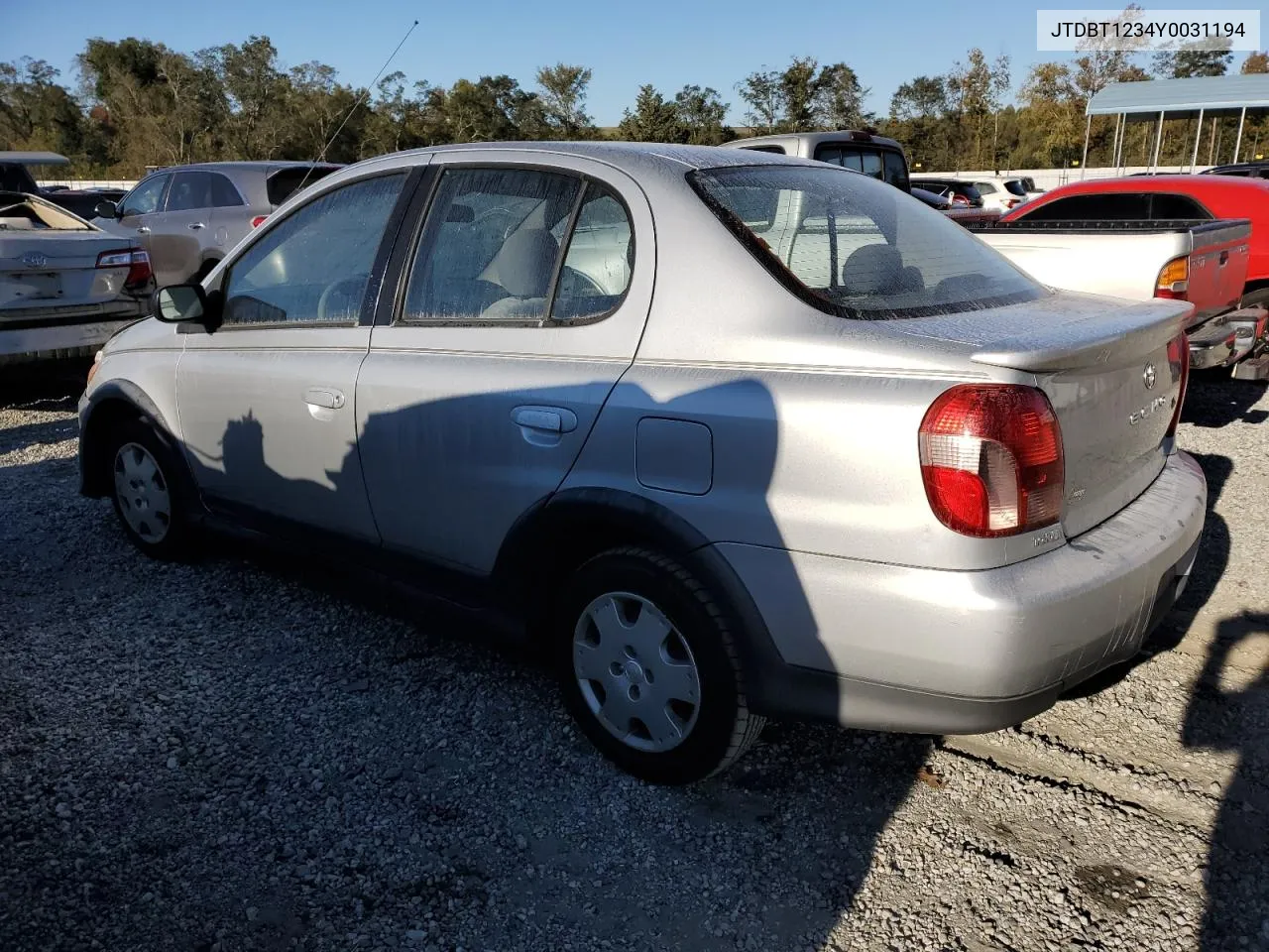 2000 Toyota Echo VIN: JTDBT1234Y0031194 Lot: 75525134