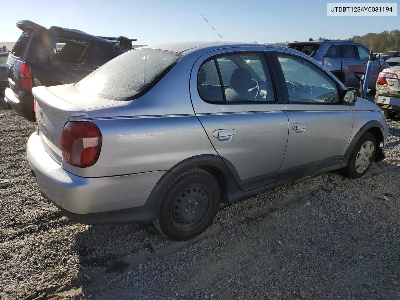 2000 Toyota Echo VIN: JTDBT1234Y0031194 Lot: 75525134