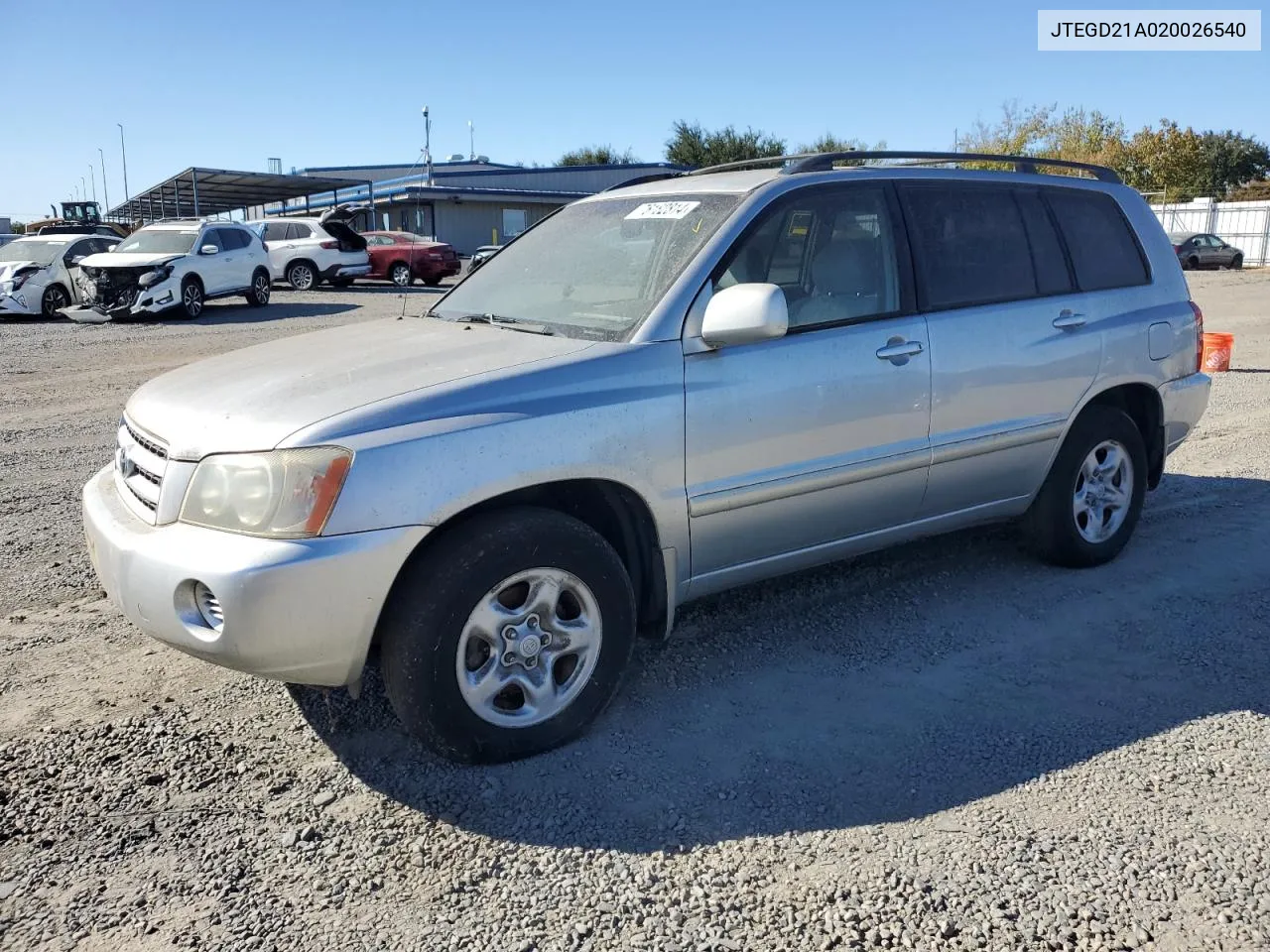 2002 Toyota Highlander VIN: JTEGD21A020026540 Lot: 76182814