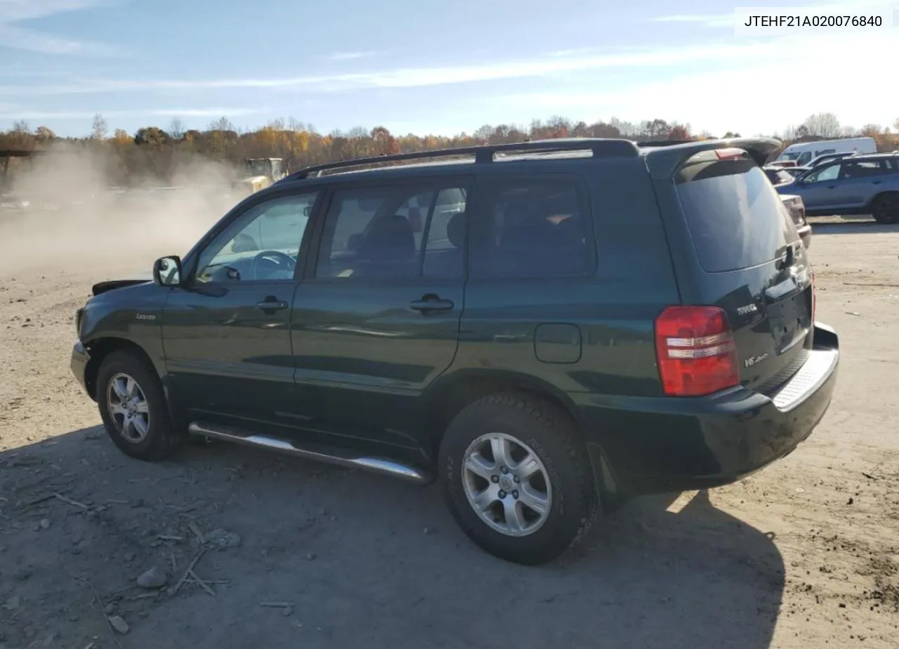 2002 Toyota Highlander Limited VIN: JTEHF21A020076840 Lot: 77905174