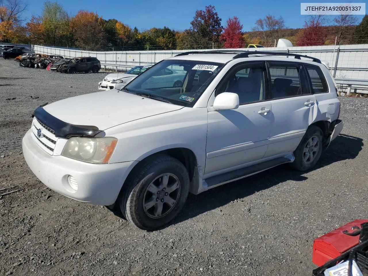 2002 Toyota Highlander Limited VIN: JTEHF21A920051337 Lot: 78001504