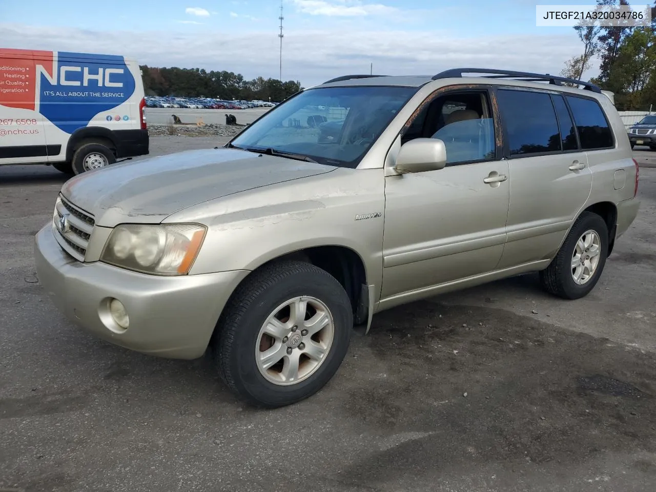 2002 Toyota Highlander Limited VIN: JTEGF21A320034786 Lot: 78061474