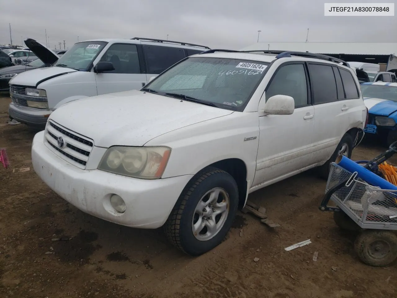 2003 Toyota Highlander Limited VIN: JTEGF21A830078848 Lot: 46051624