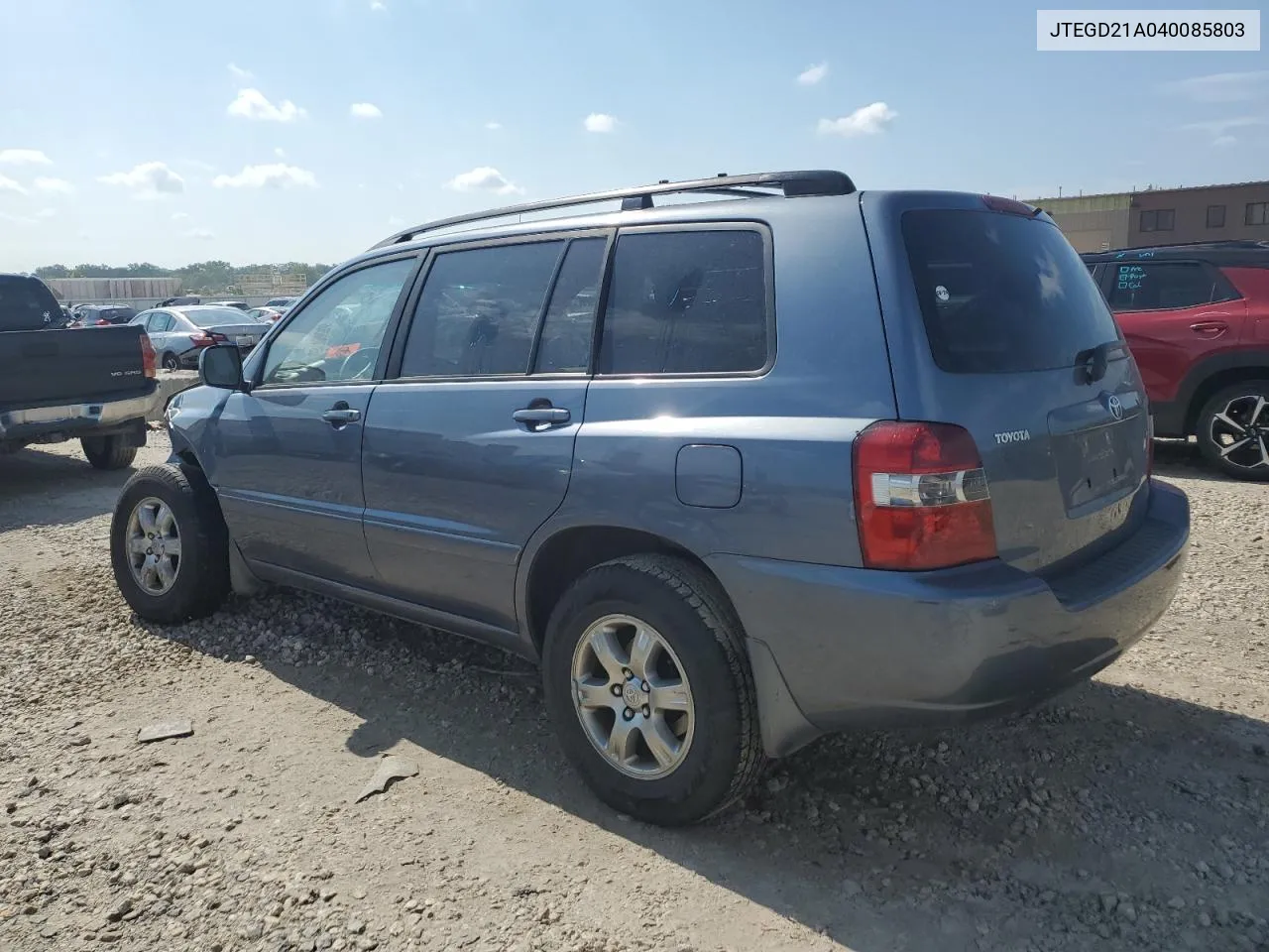 2004 Toyota Highlander VIN: JTEGD21A040085803 Lot: 59709854