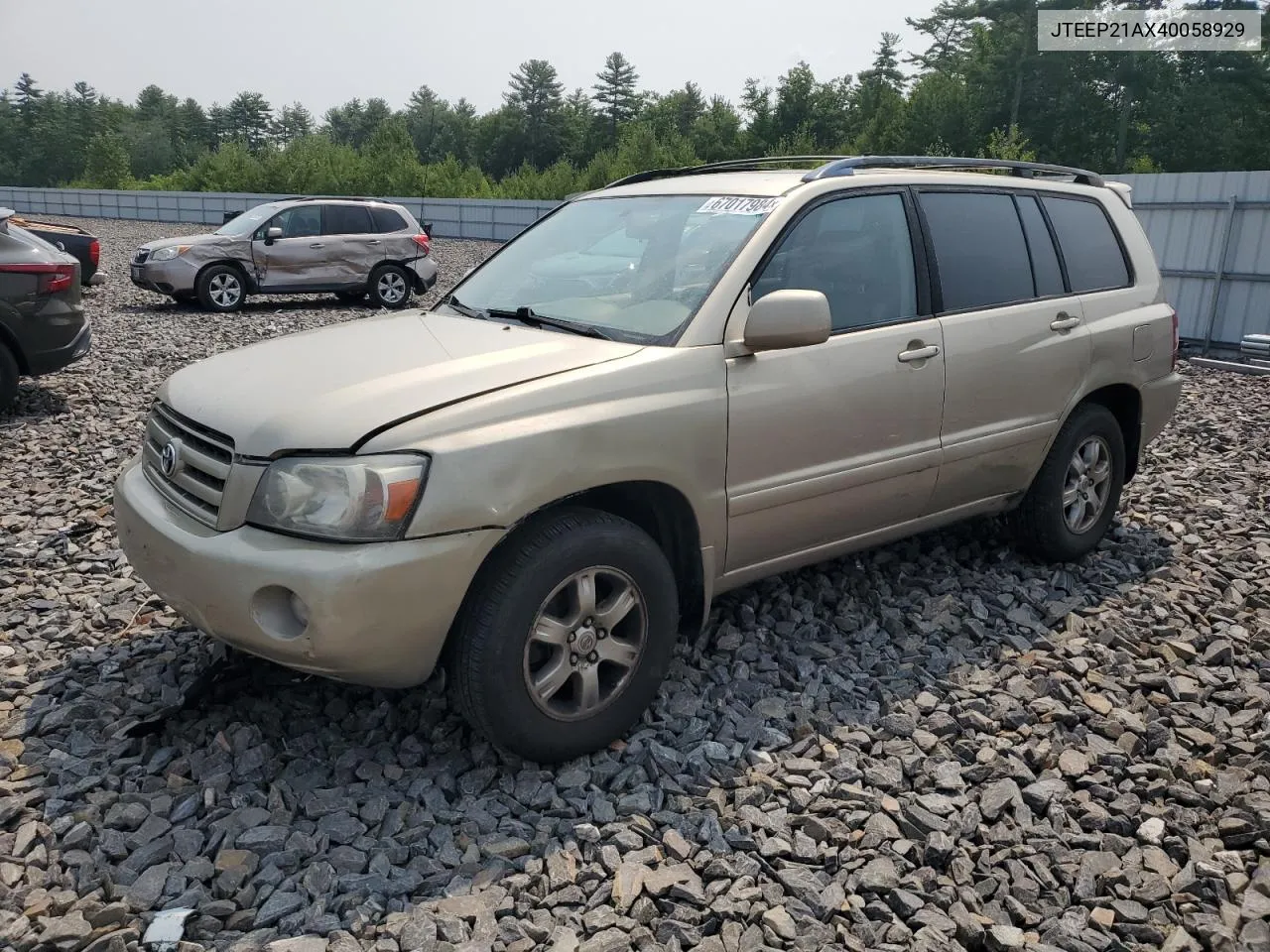 2004 Toyota Highlander VIN: JTEEP21AX40058929 Lot: 67017984