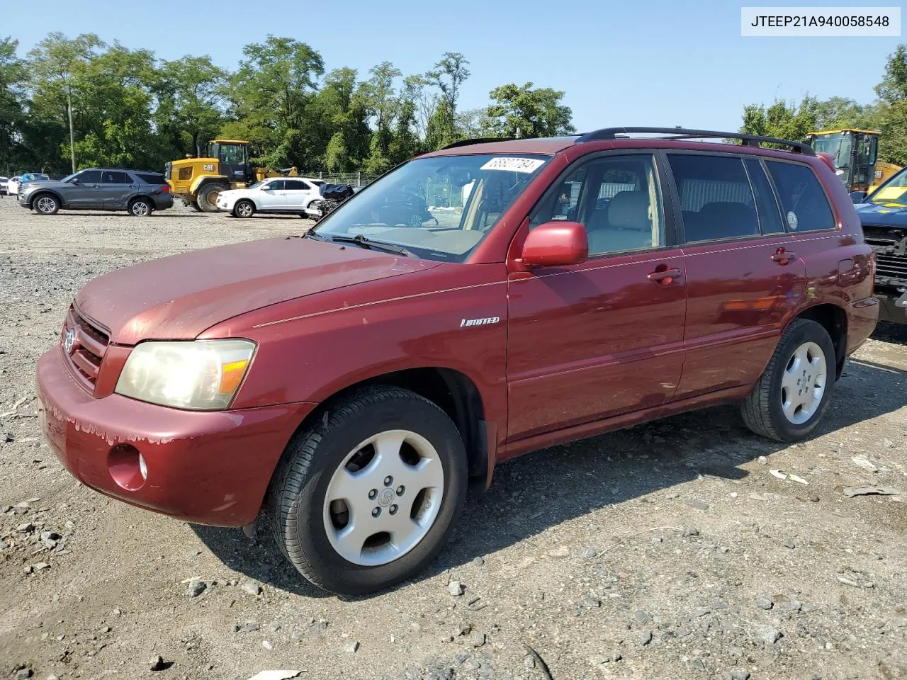 2004 Toyota Highlander VIN: JTEEP21A940058548 Lot: 68827784