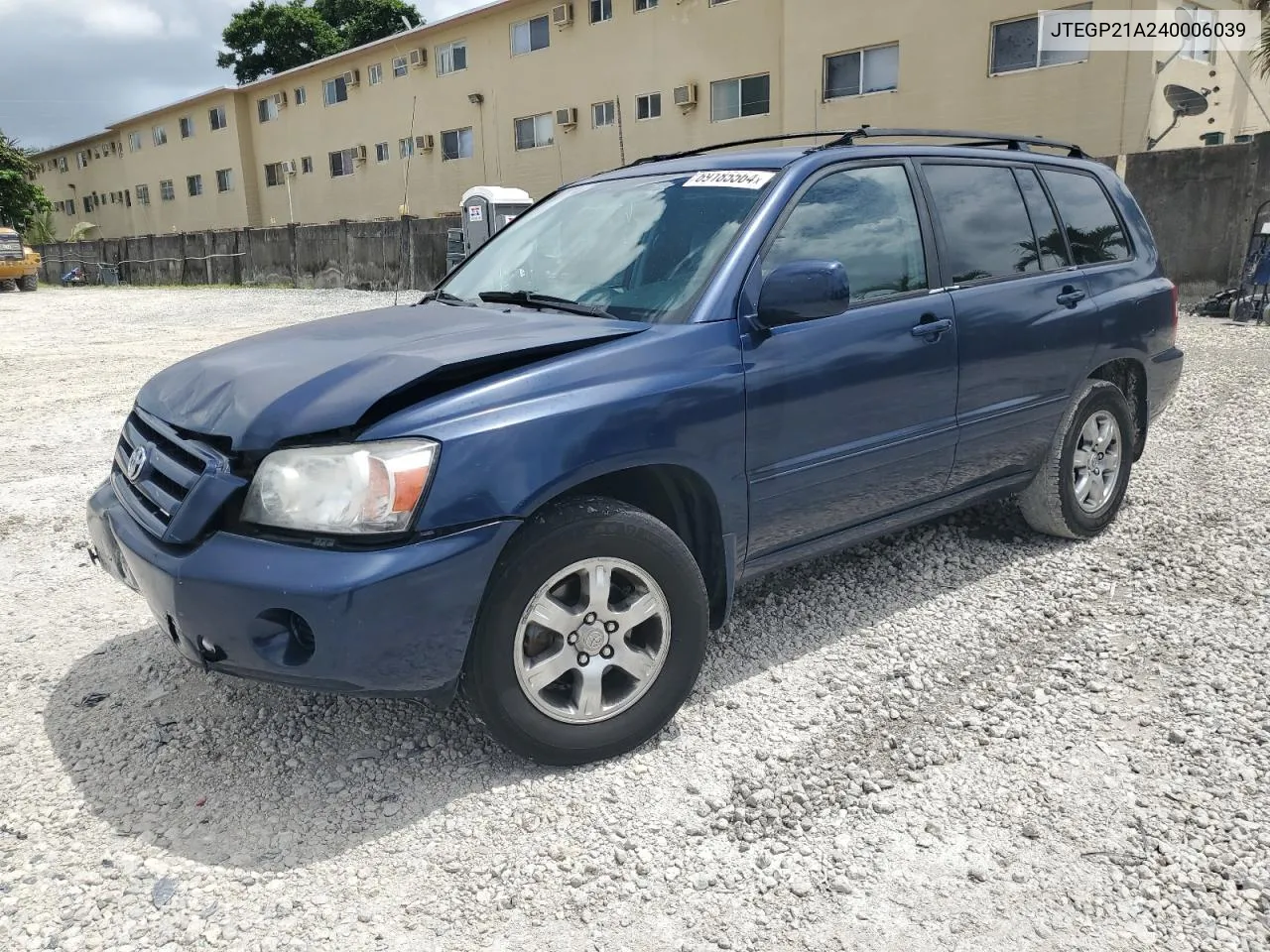 2004 Toyota Highlander Base VIN: JTEGP21A240006039 Lot: 69185564