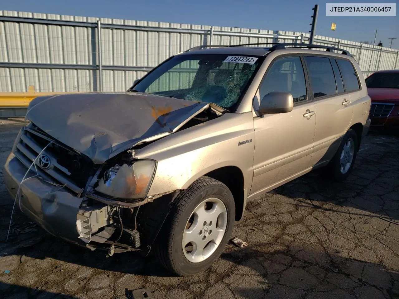 2004 Toyota Highlander Base VIN: JTEDP21A540006457 Lot: 72843262