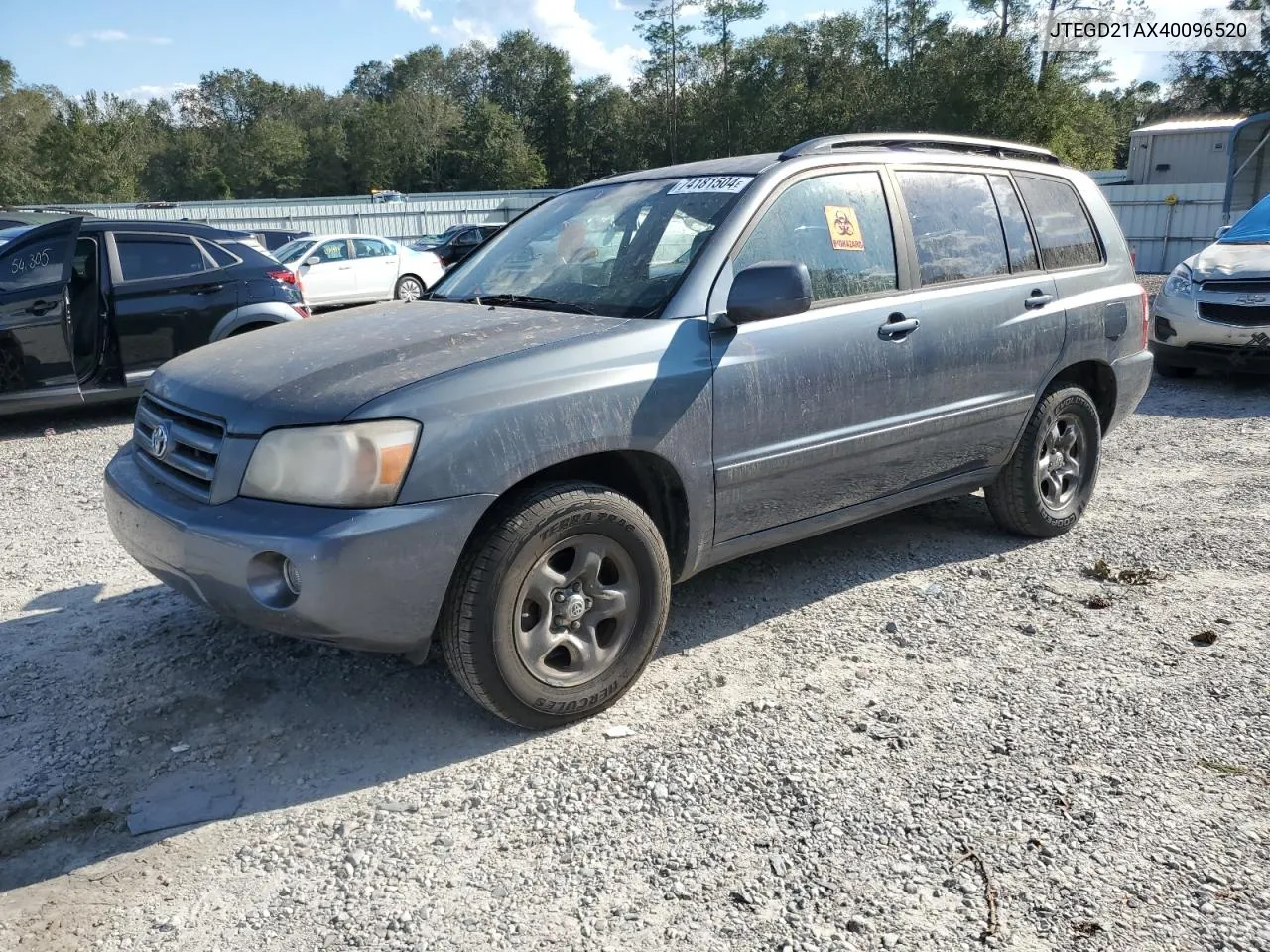 2004 Toyota Highlander VIN: JTEGD21AX40096520 Lot: 74181504