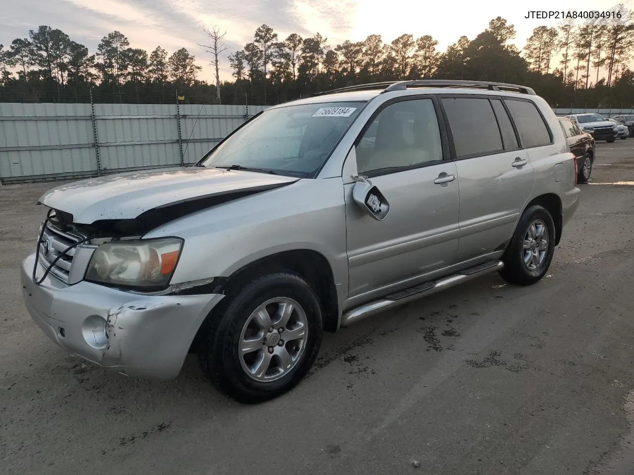 2004 Toyota Highlander Base VIN: JTEDP21A840034916 Lot: 75609184