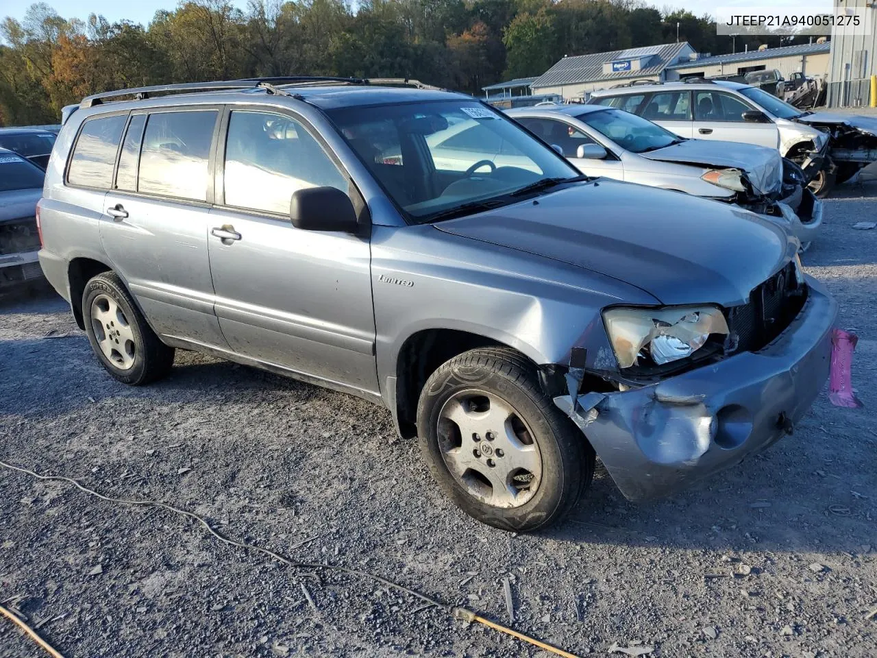 2004 Toyota Highlander VIN: JTEEP21A940051275 Lot: 75643704