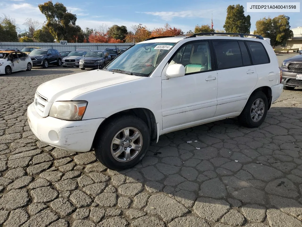 2004 Toyota Highlander Base VIN: JTEDP21A040041598 Lot: 80536014