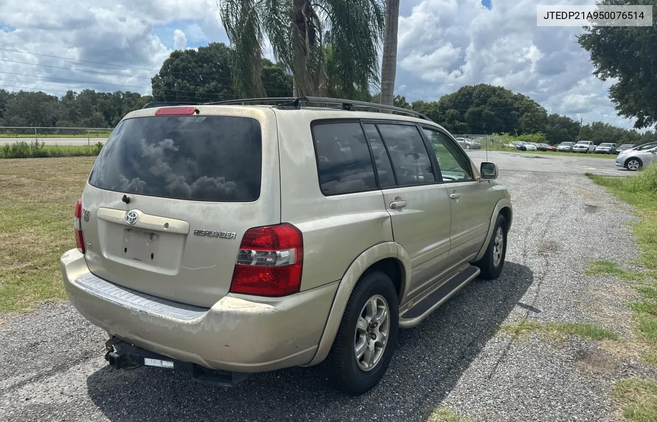 2005 Toyota Highlander Limited VIN: JTEDP21A950076514 Lot: 70514074