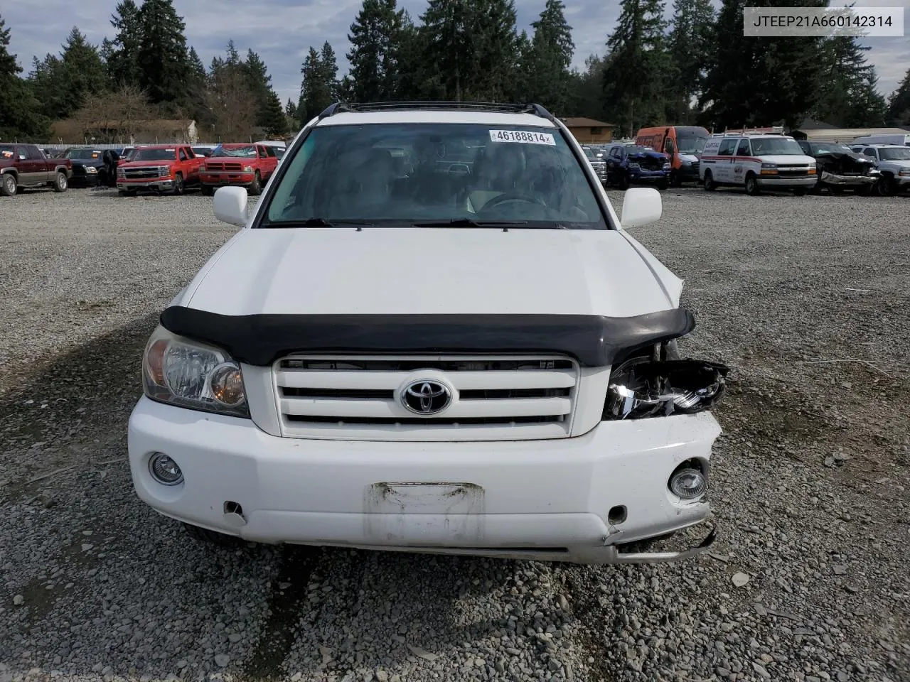 2006 Toyota Highlander Limited VIN: JTEEP21A660142314 Lot: 46188814