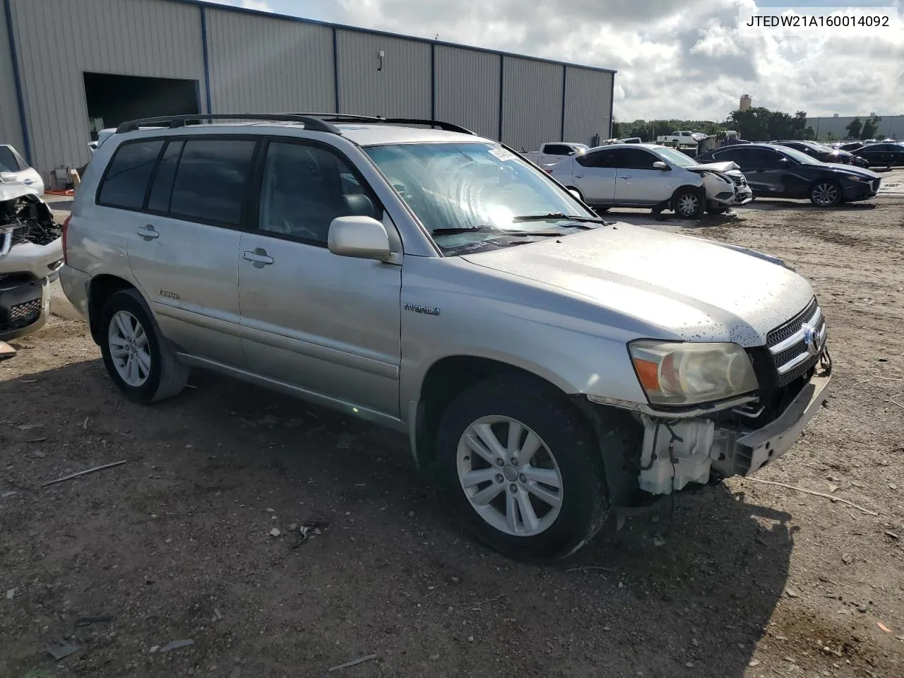 2006 Toyota Highlander Hybrid VIN: JTEDW21A160014092 Lot: 69843364