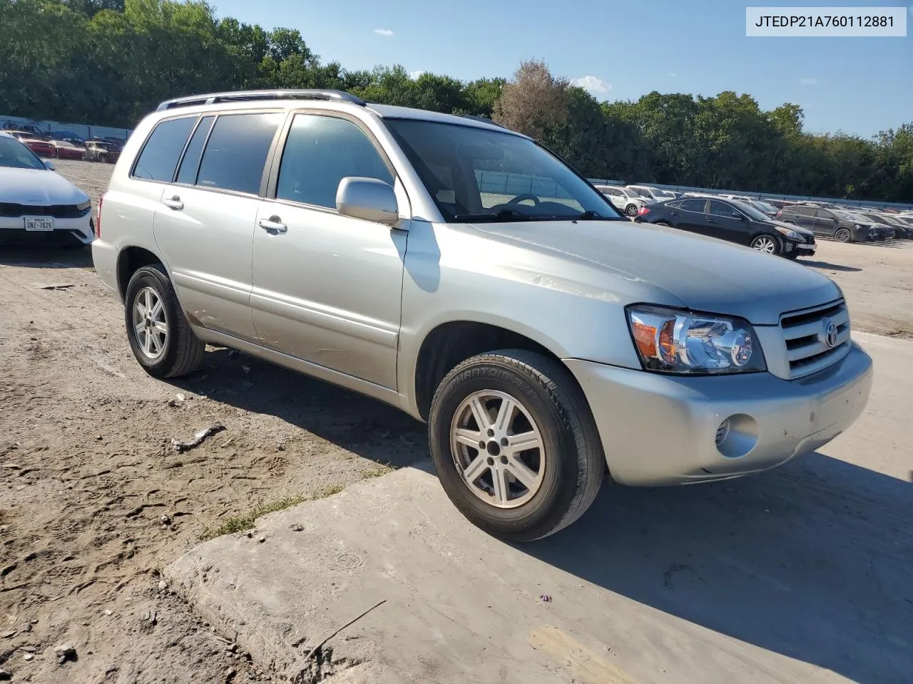 2006 Toyota Highlander Limited VIN: JTEDP21A760112881 Lot: 70258254