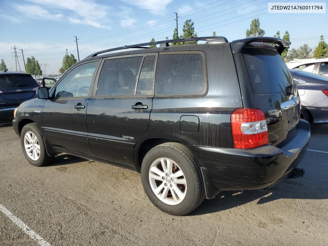 2006 Toyota Highlander Hybrid VIN: JTEDW21A760011794 Lot: 71857814