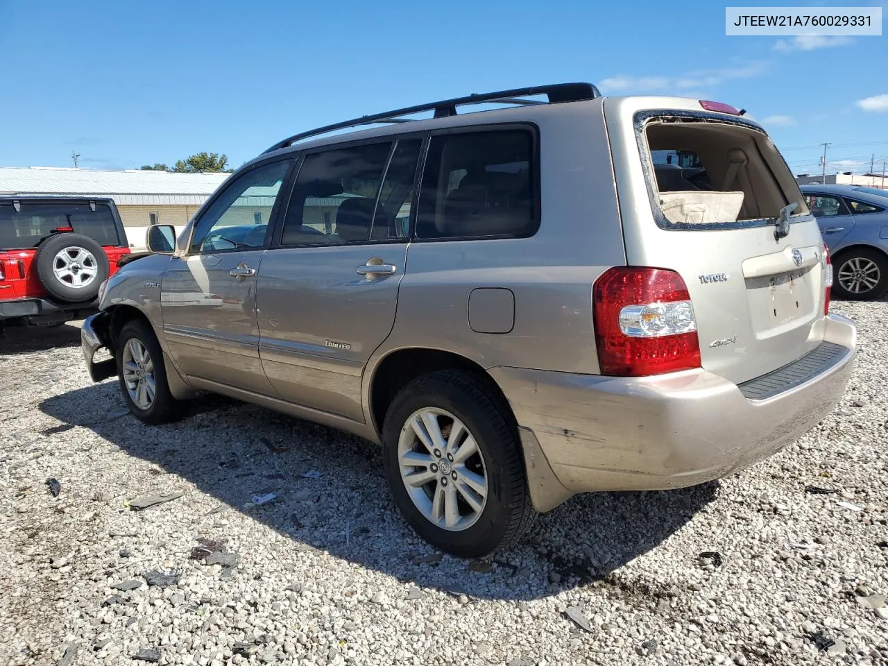 2006 Toyota Highlander Hybrid VIN: JTEEW21A760029331 Lot: 72592414