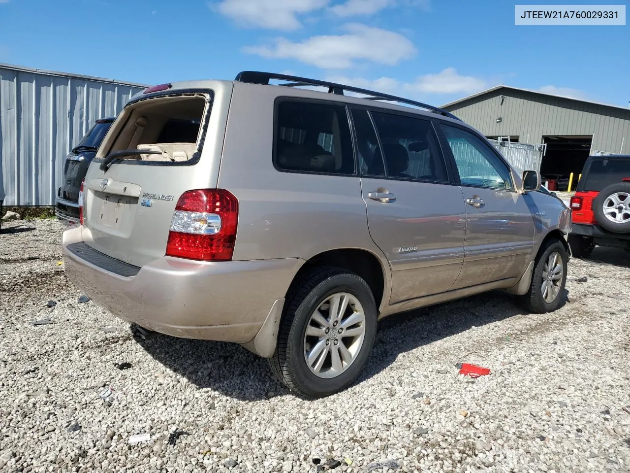 2006 Toyota Highlander Hybrid VIN: JTEEW21A760029331 Lot: 72592414