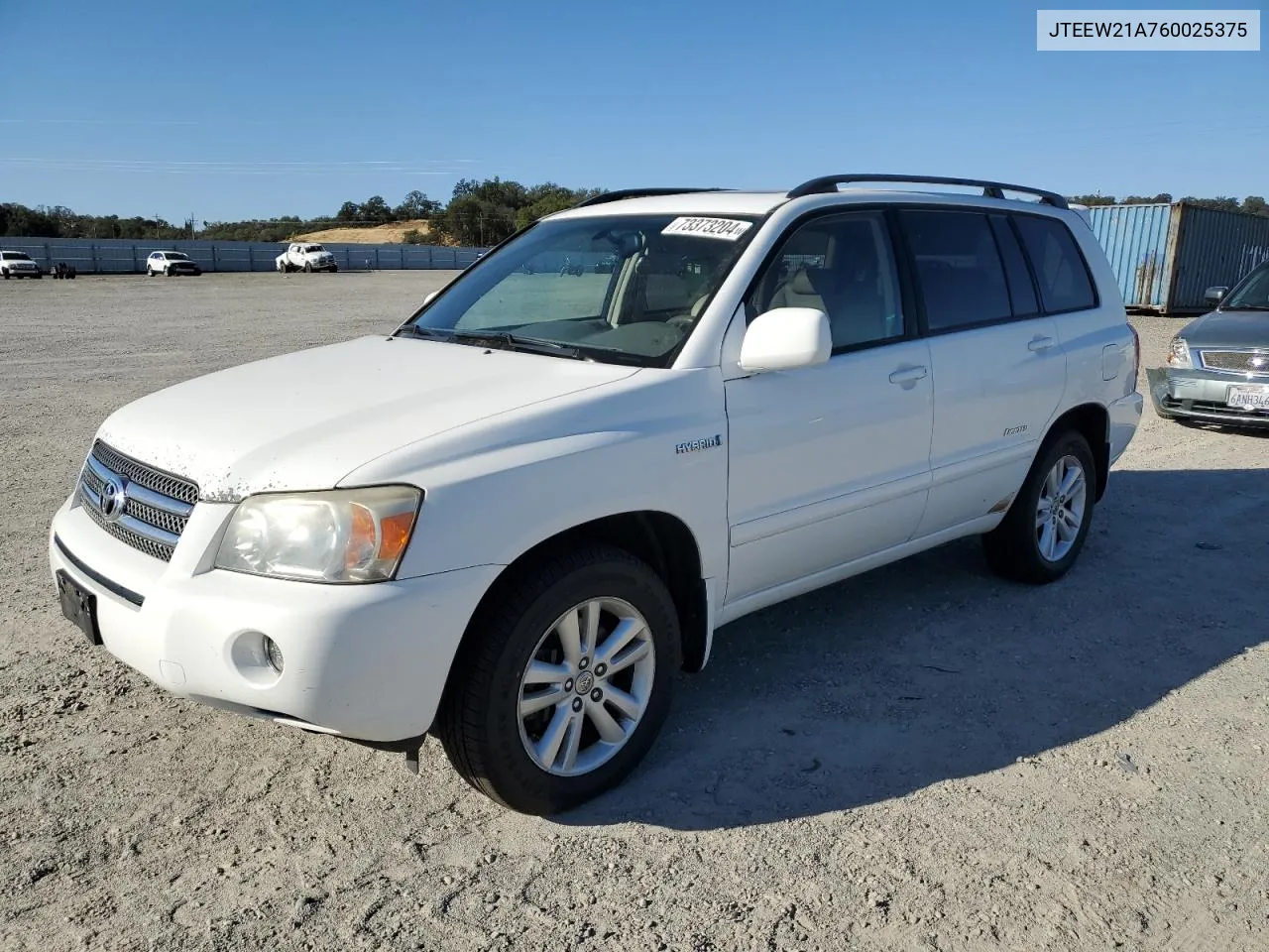 2006 Toyota Highlander Hybrid VIN: JTEEW21A760025375 Lot: 73373204