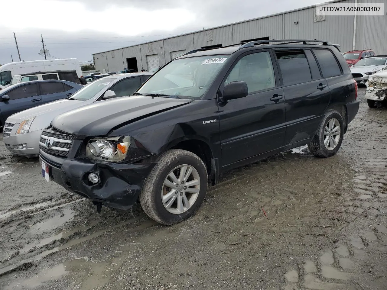 2006 Toyota Highlander Hybrid VIN: JTEDW21A060003407 Lot: 75050474