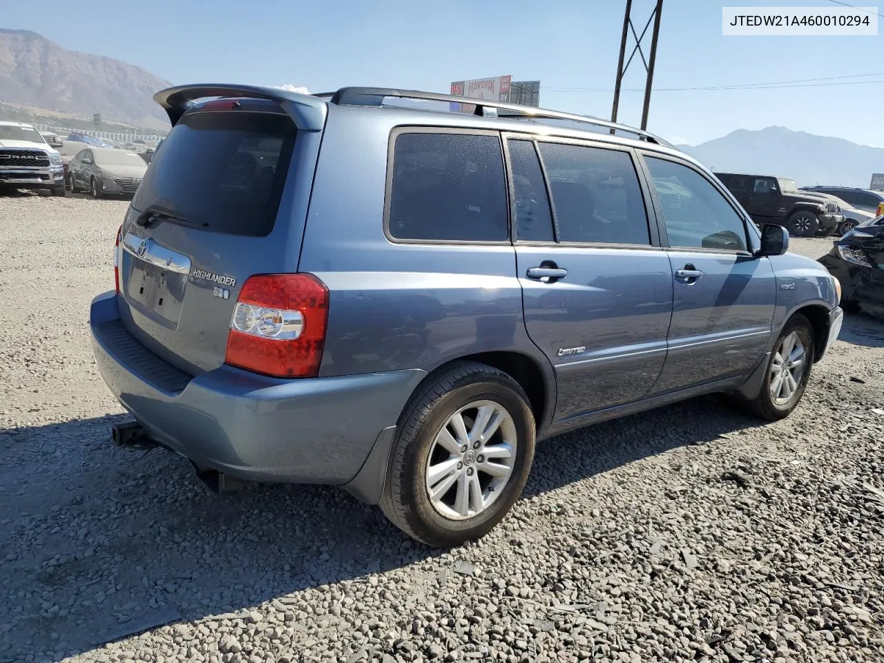 2006 Toyota Highlander Hybrid VIN: JTEDW21A460010294 Lot: 75471344