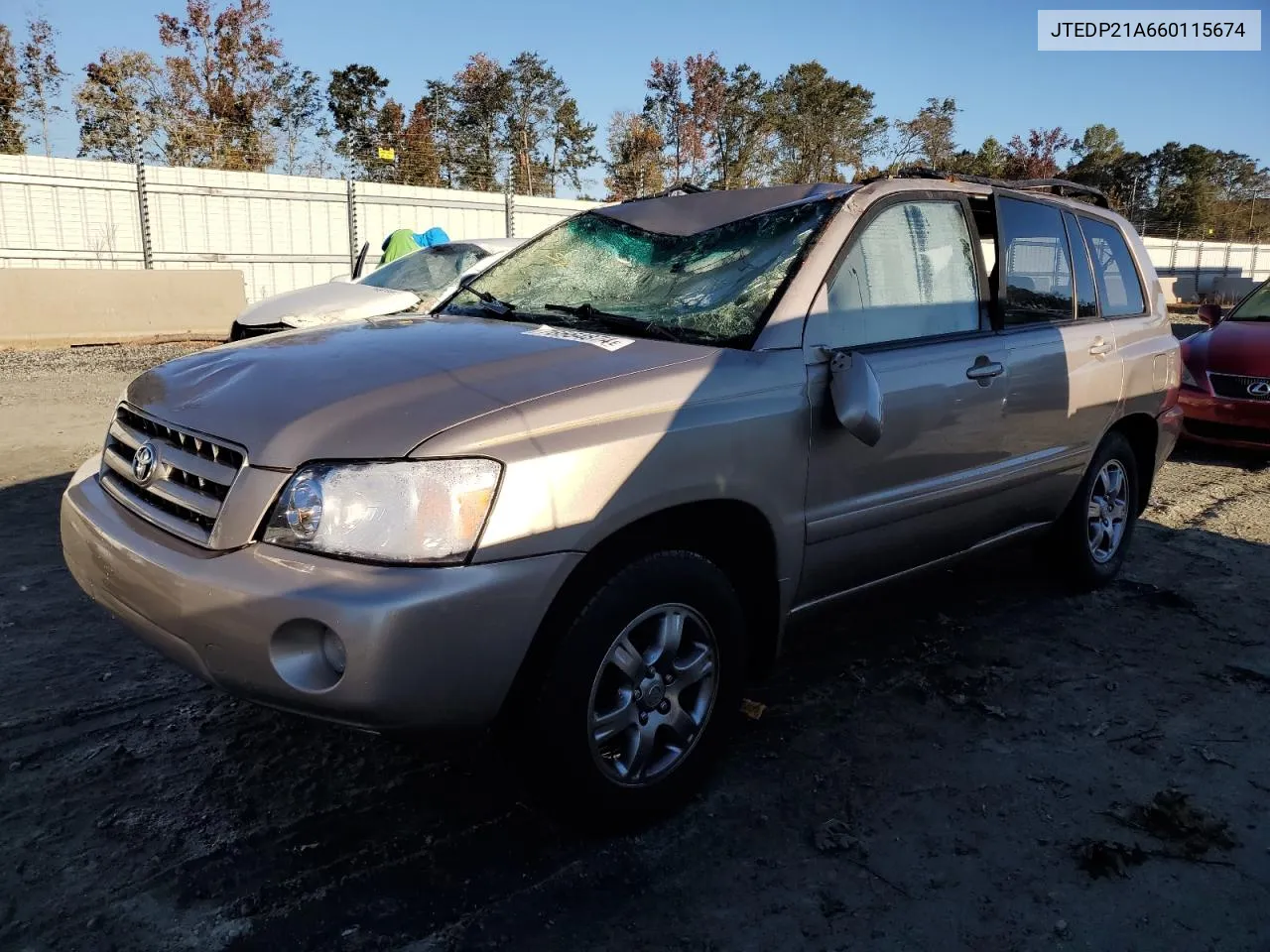 2006 Toyota Highlander Limited VIN: JTEDP21A660115674 Lot: 76564874