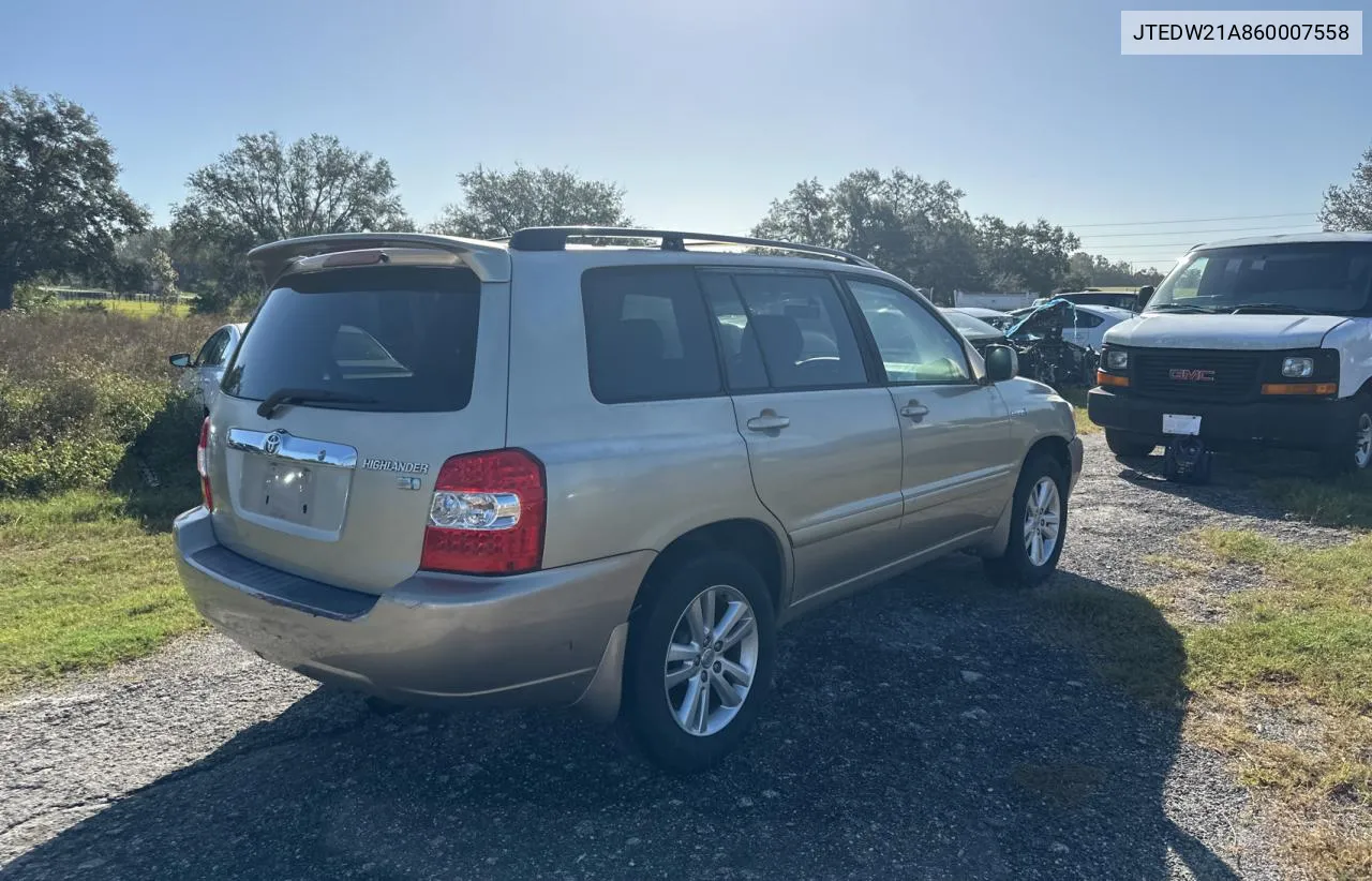 2006 Toyota Highlander Hybrid VIN: JTEDW21A860007558 Lot: 78915744