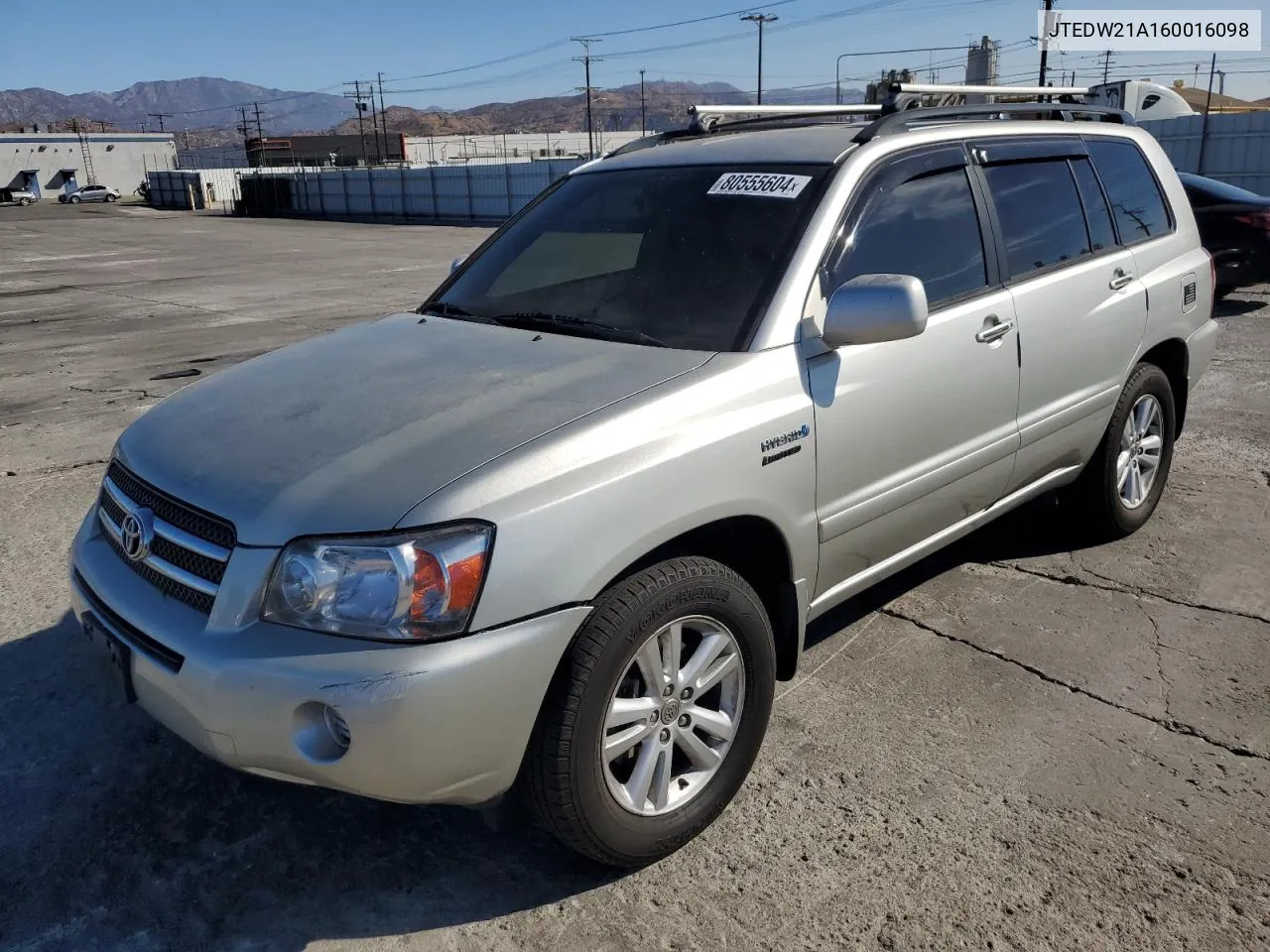 2006 Toyota Highlander Hybrid VIN: JTEDW21A160016098 Lot: 80555604